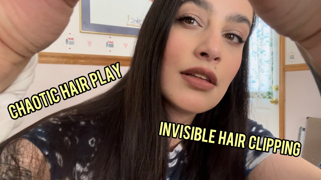 Fast Chaotic ASMR Hair Play (hair clipping, fixing flyaways, scalp scratching & hair brushing)