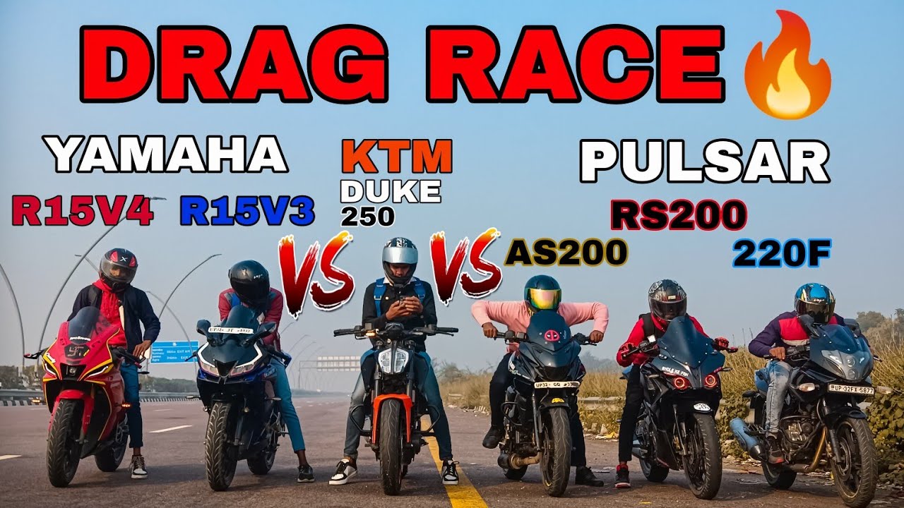 RS200 VS AS200 VS 220F VS R15V3 BS4 VS R15V4 VS DUKE 250🔥||DRAG RACE 💥|| RACE TILL THEIR POTENTIAL 🥵
