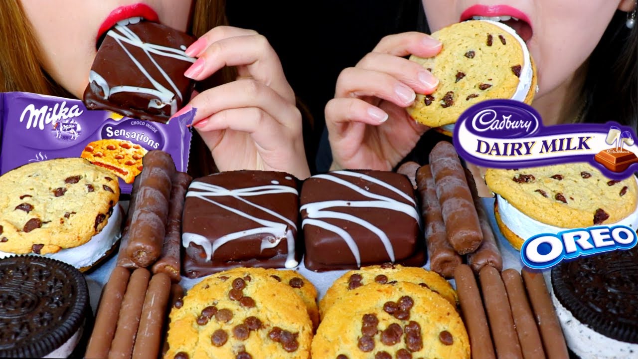 ASMR CADBURY CHOCOLATE FINGERS, MILKA COOKIES, OREO ICE CREAM SANDWICH, CHOCO ROLL 먹방 | Kim&Liz ASMR