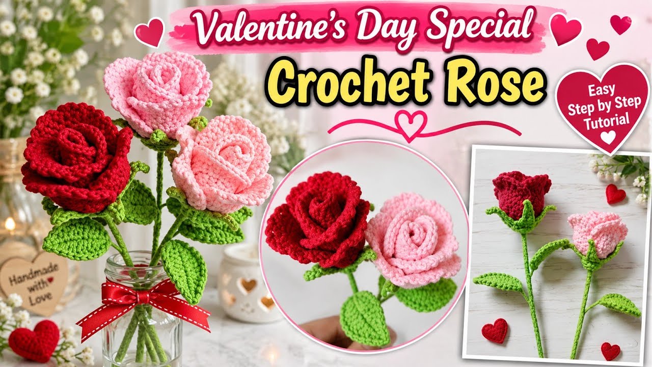 Вязаная роза 🌹 Специально ко Дню святого Валентина 💕 #crochetrose