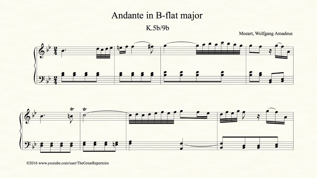 Mozart, Andante in B-flat major, K 5b