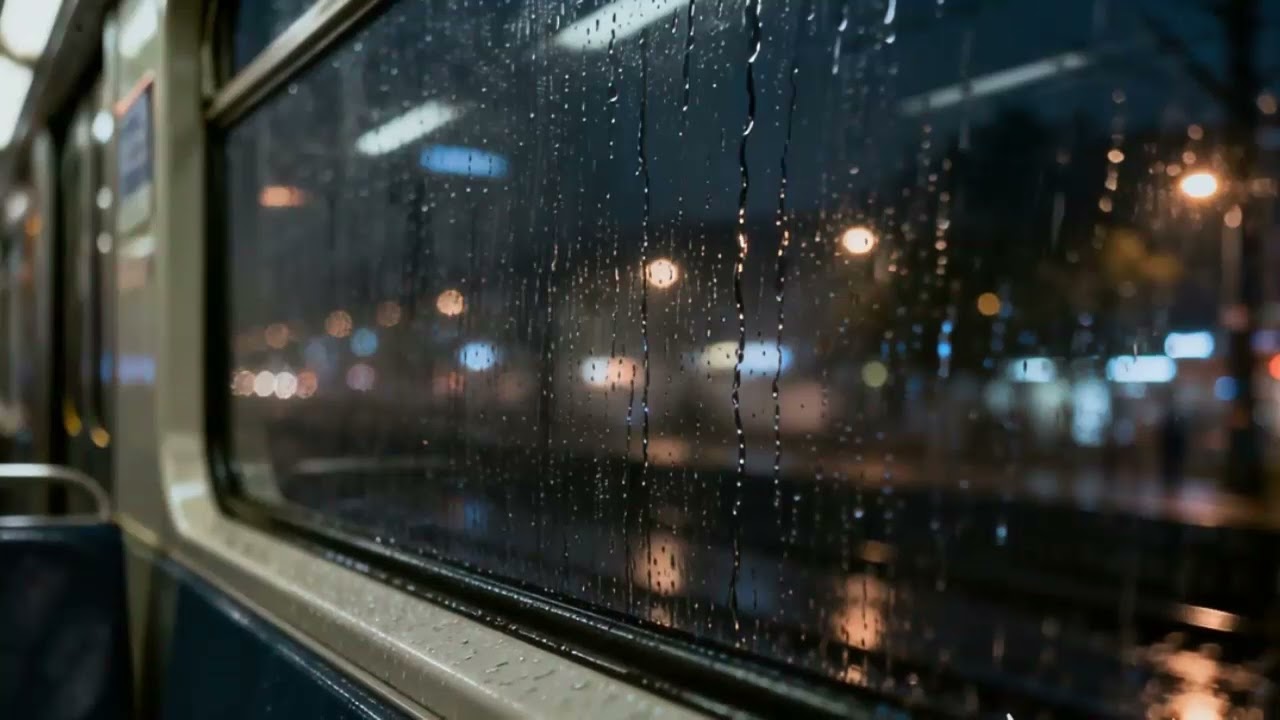 Rain on Train Window at Night 🚆🌧️ Relaxing Travel Rain Sounds | 10 Hours Dark Screen
