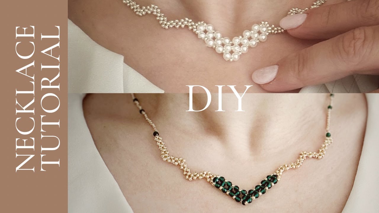 How to Make Beaded Necklace. Beaded Jewelry Tutorial. DIY Beaded Pearl or Emerald Necklace