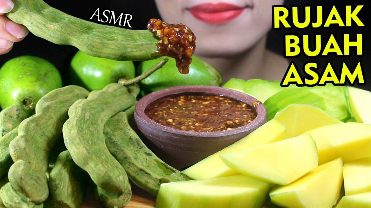 ASMR (RUJAK BUAH ASAM Mangga, Asam Jawa) Sour Fruits Manggo, Green Tamarind, Sour Ambarella
