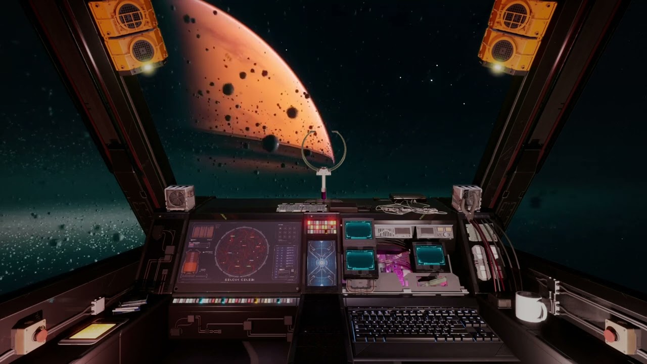 Radio Chatter & Spaceship Patrol Flight in Saturn's Ring. Sci-Fi Ambiance for Sleep & Study