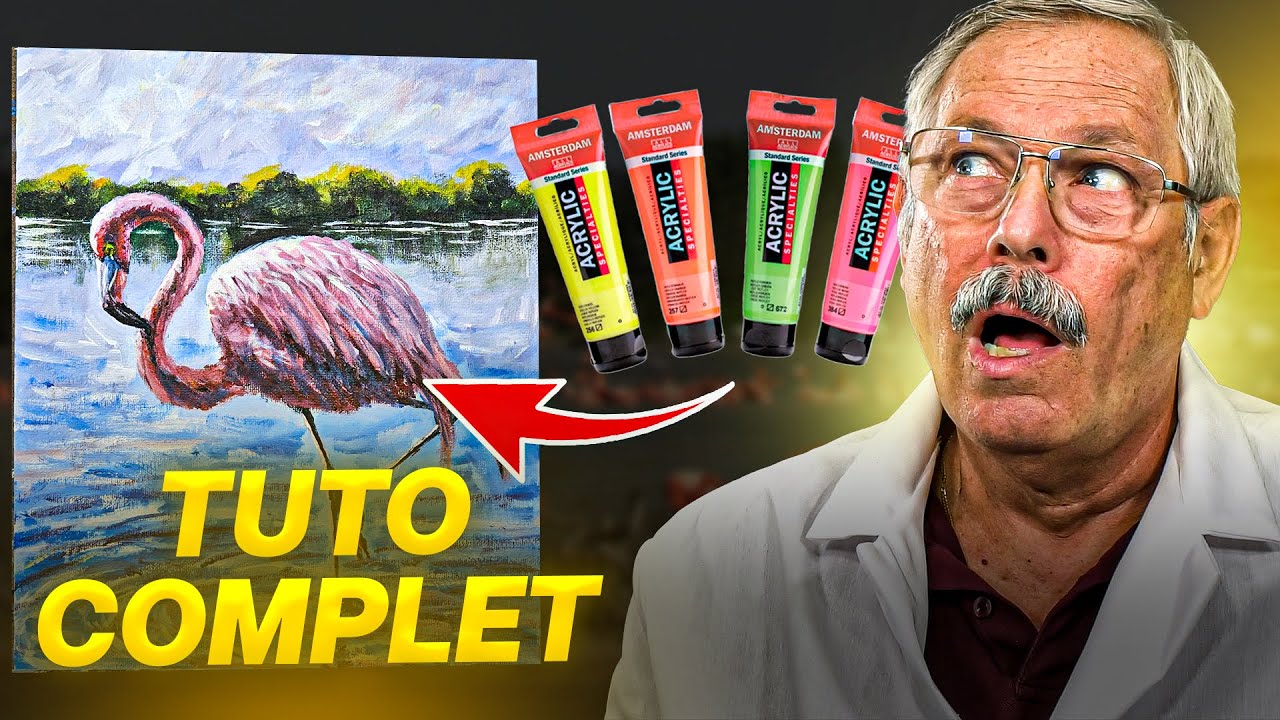 Je vous montre de A à Z comment peindre ce flamant rose en acrylique