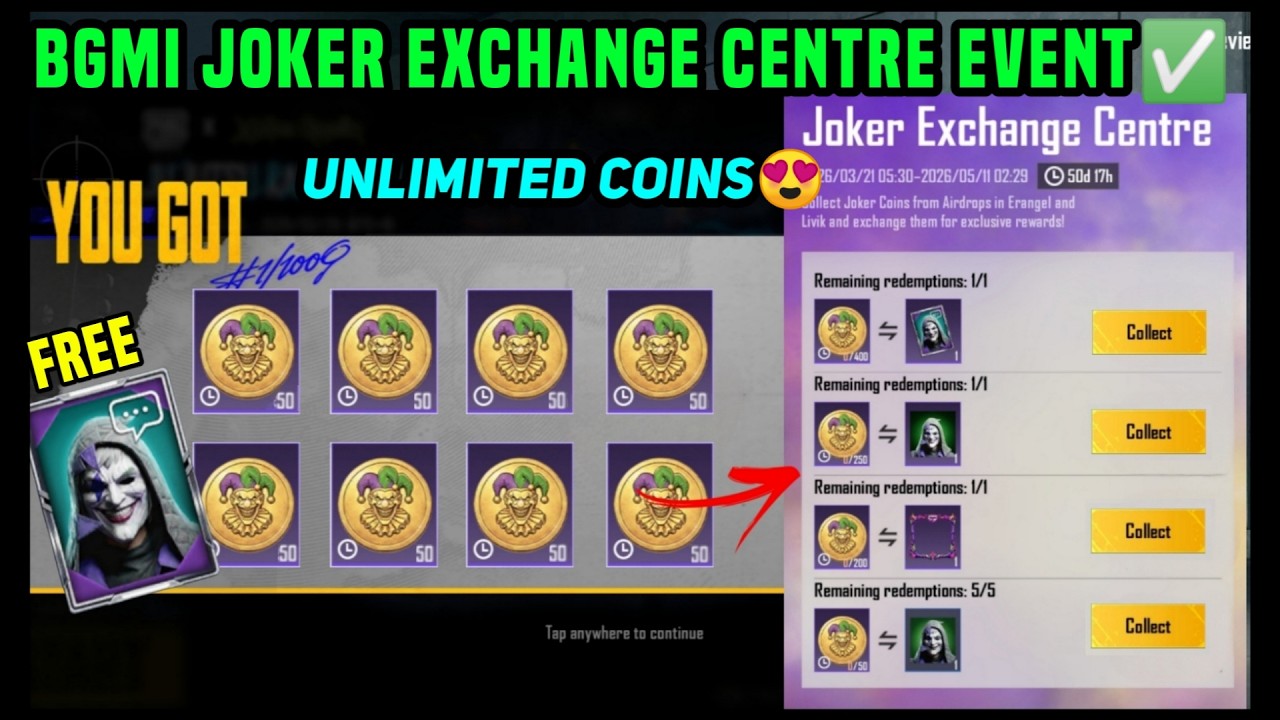 BGMI FREE JOKER VOICE PACK / JOKER COIN KAISE LE HOW TO GET JOKER COIN / JOKER EXCHANGE CENTRE EVENT