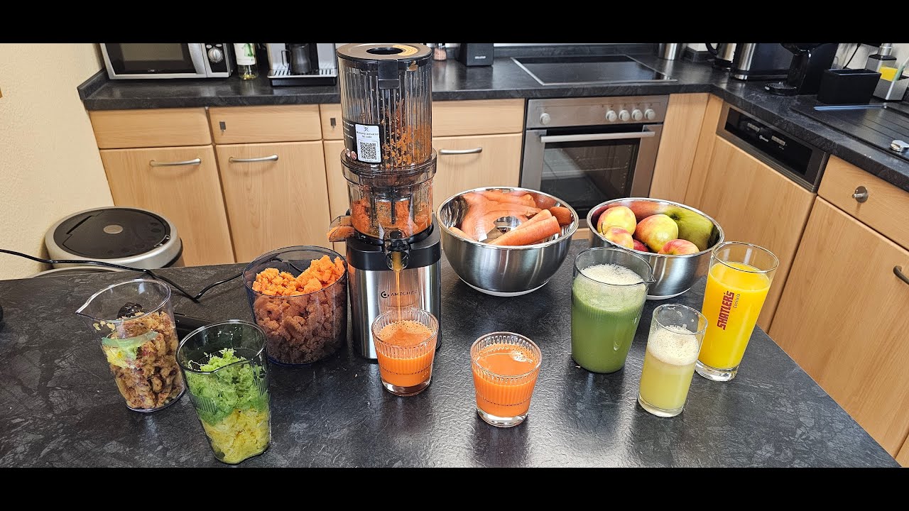 Entsafter AMZCHEF Slow Juicer - ganze Früchte dank großer Öffnung