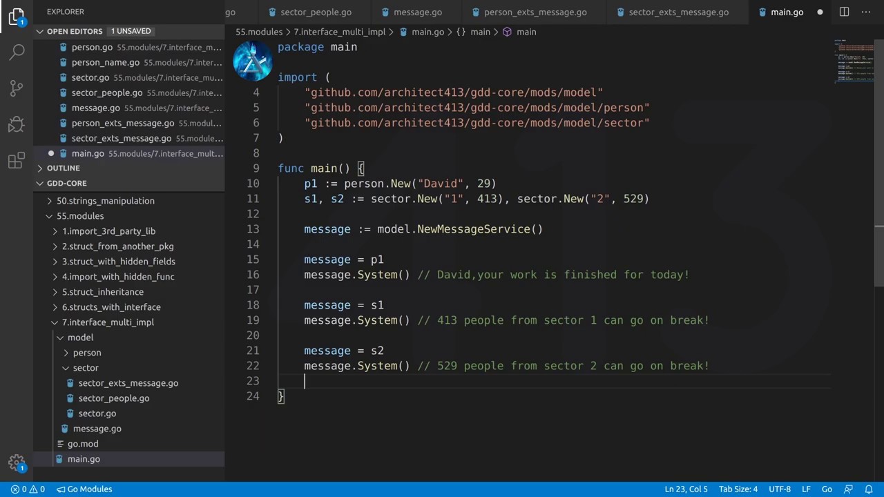 Golang Deep Dive P1 - L46 - Modules - External Interface