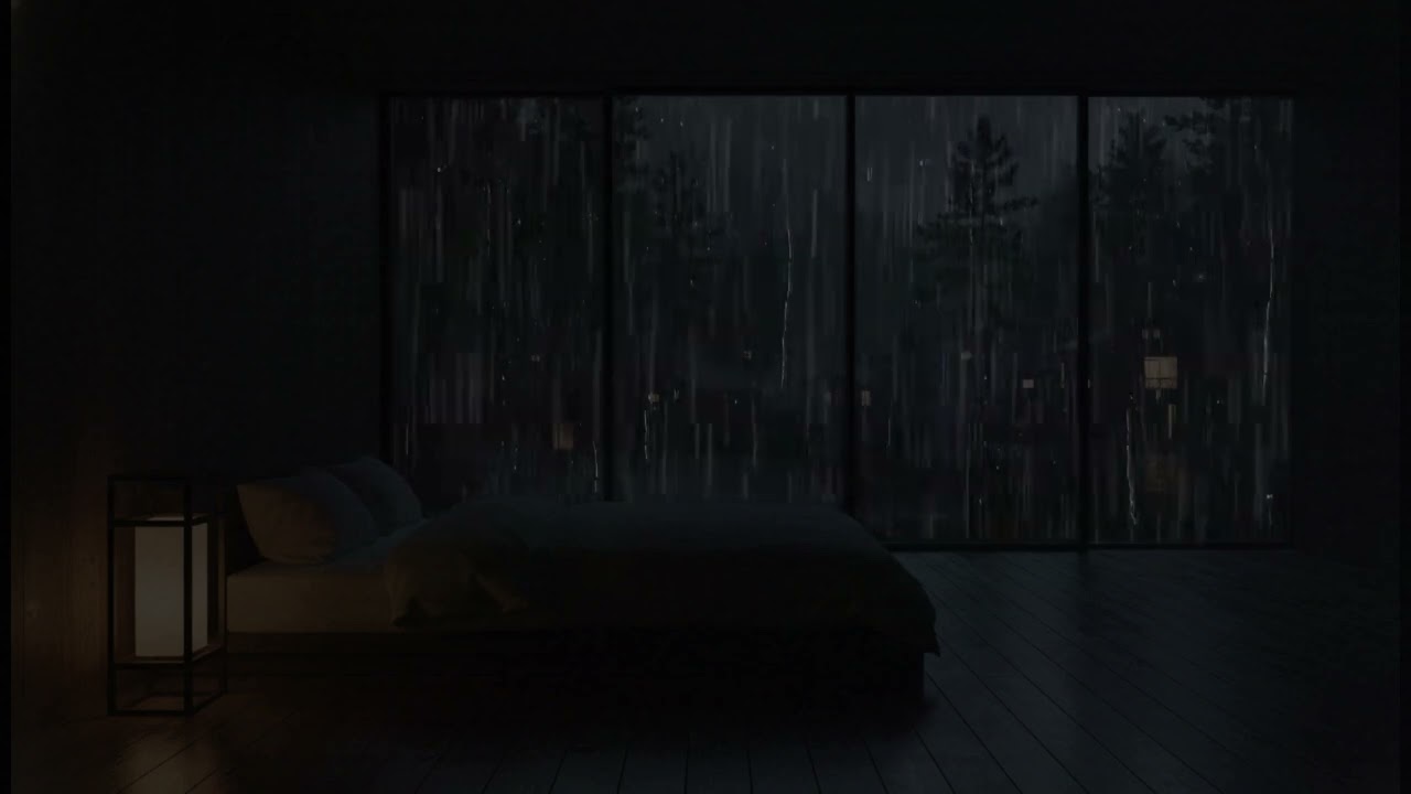 Rainfall in a Dark Bedroom (No Ads) | 10 Hours Night Rain for Sleep