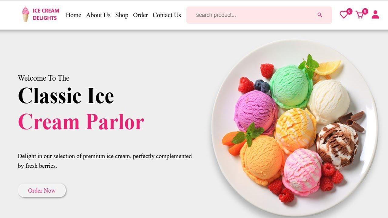 Multipages ice-cream shop website using html css js php & mysql from scratch front end part nine