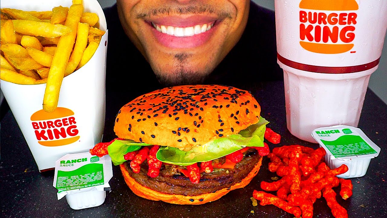 ASMR BURGER KING GHOST PEPPER IMPOSSIBLE WHOPPER HOT CHEETOS FRIES RANCH EATING JERRY