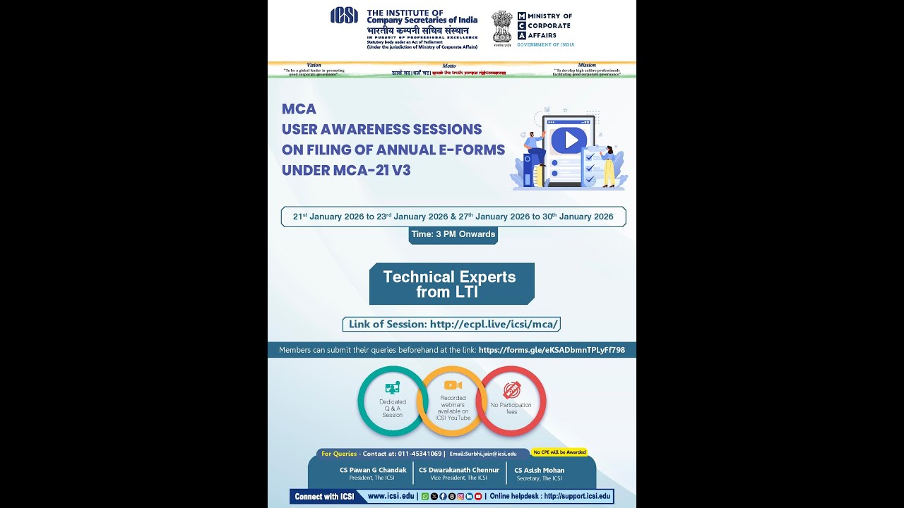 Live Webinar on MCA User Awareness Session on Annual Filing - 29012026