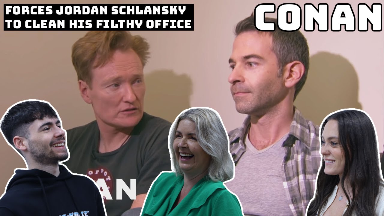 BRITISH FAMILY REACTS | Conan Forces Jordan Schlansky To Clean His Filthy Office!