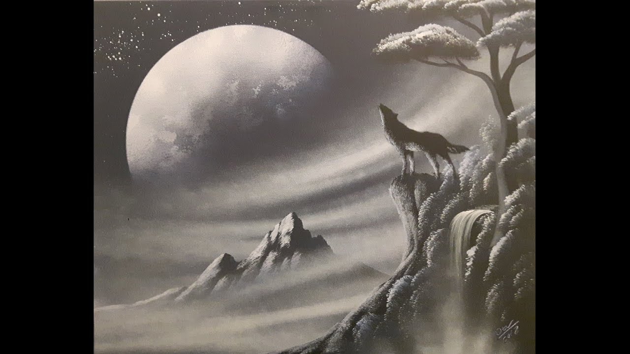 Spray paint art - Wolf and mountain - made by street artist *time lapse*