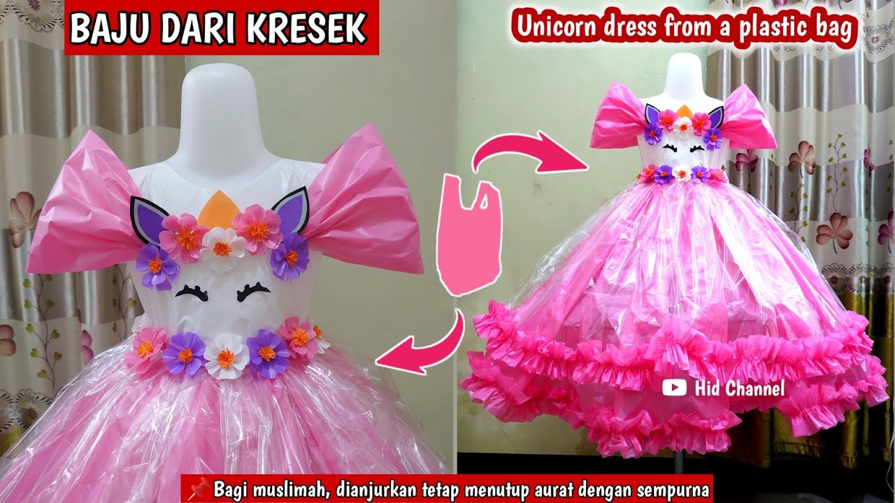 CARA MEMBUAT BAJU KOSTUM KARNAVAL / FASHION SHOW DARI PLASTIK KRESEK || DRESS UNICORN DARI KRESEK
