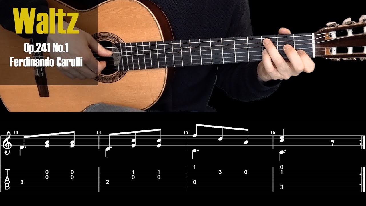 Waltz Op.241, No.1 by Carulli. Easy! Classical Guitar Tutorial + TAB