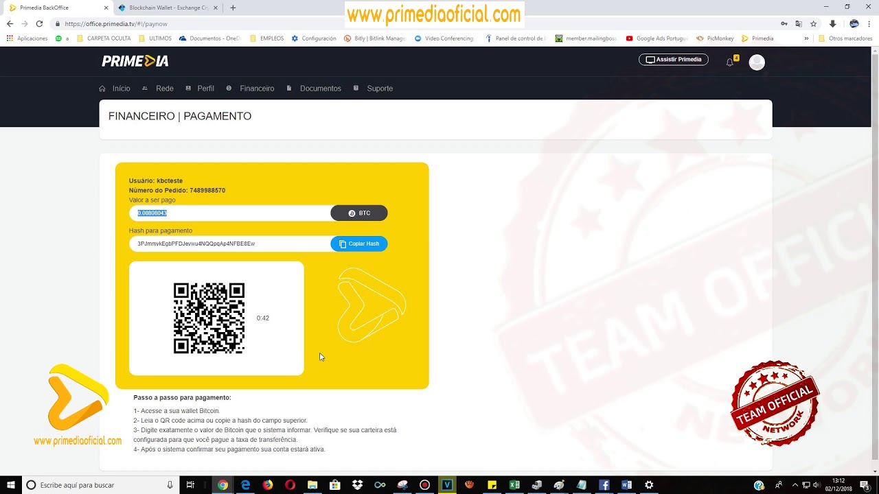 [PRIMEDIA] TEAM OFFICIAL - PASSO 3 - COMO FAZER O PAGAMENTO COM BITCOIN