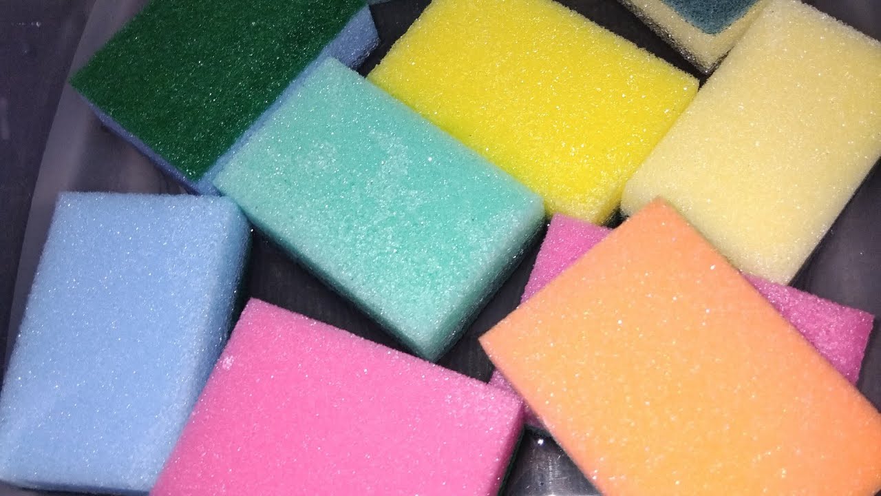 ASMR Wet Kitchen Sponge Squeezing and Ripping 🩵💛🩷💜💚