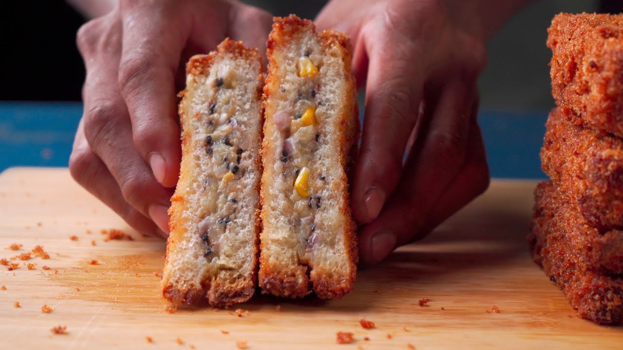 fried croquette toast - korean street food