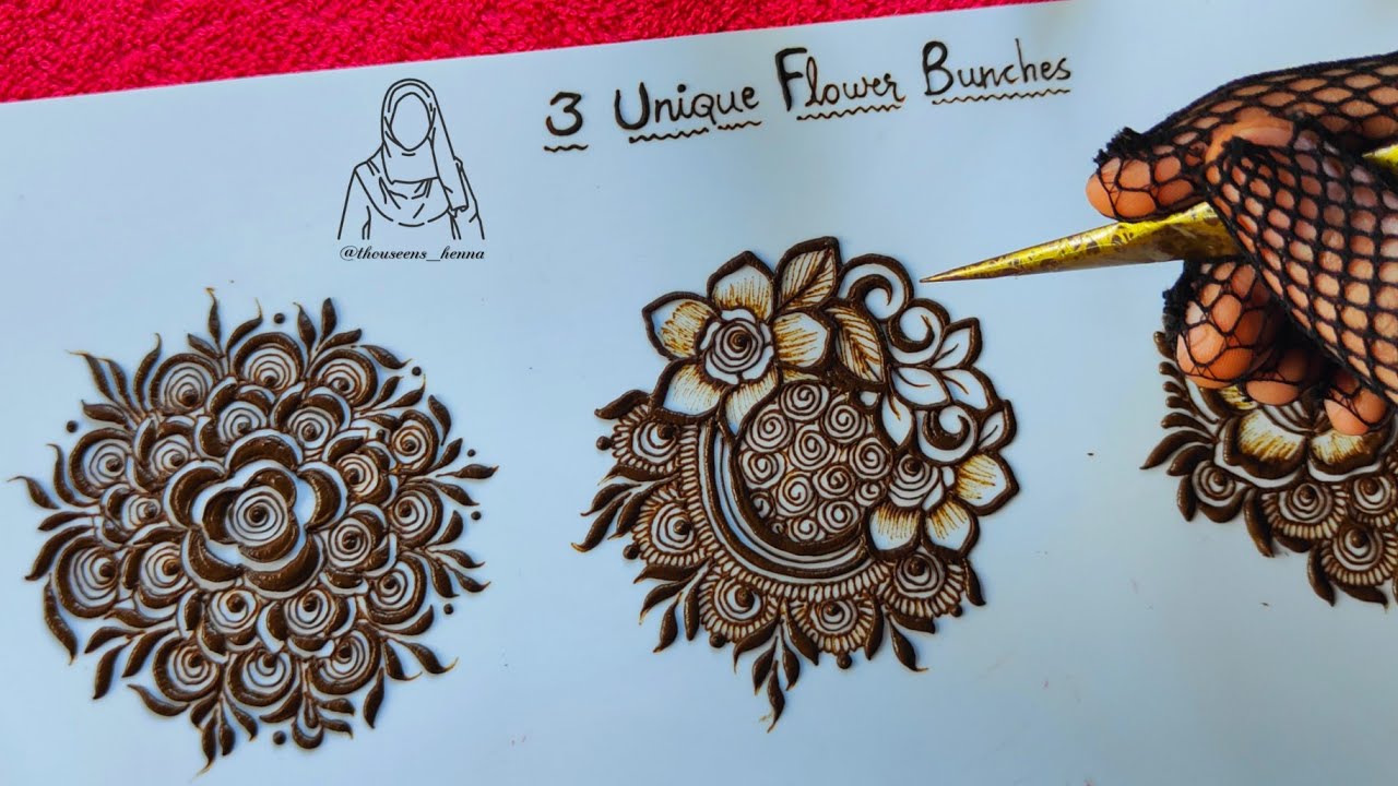 3 most beautiful unique floral Bunches/how to 3 Different Floral Henna Bunches/Thouseens Henna