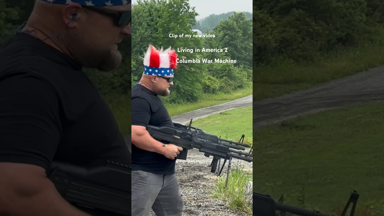 Shooting 2 m-60s Rambo style.    Columbia War Machine