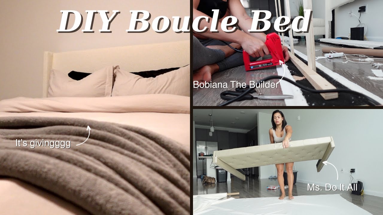 REUPHOLSTER MY BED WITH ME | DIY Boucle bed frame