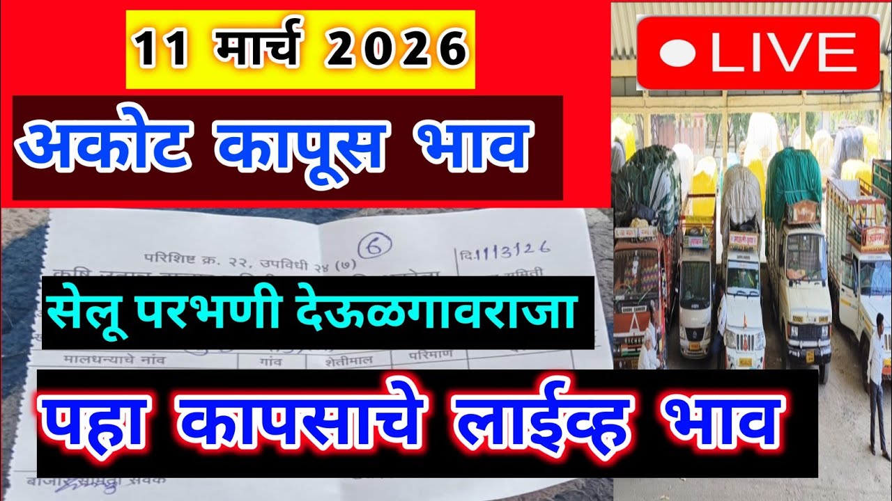 🔴11 मार्च 2026। अकोट कापूस भाव  | सेलू कापूस भाव।कापुस बाजार भाव आजचे।Kapus Bhav Today|