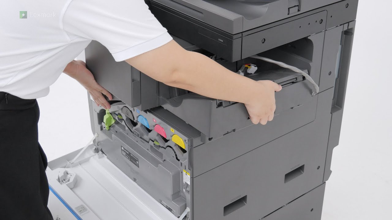 MX930/CX930/CX931/XC9325/XC9335&mdash;Installing the optional 500-sheet staple offset finisher