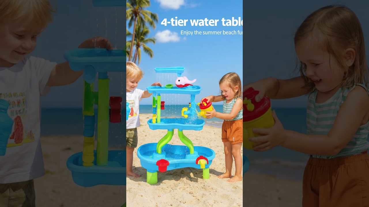 Keezi Kids Sand & Water Table | 4-Tier Waterfall Sandpit Toy Set with Accessories