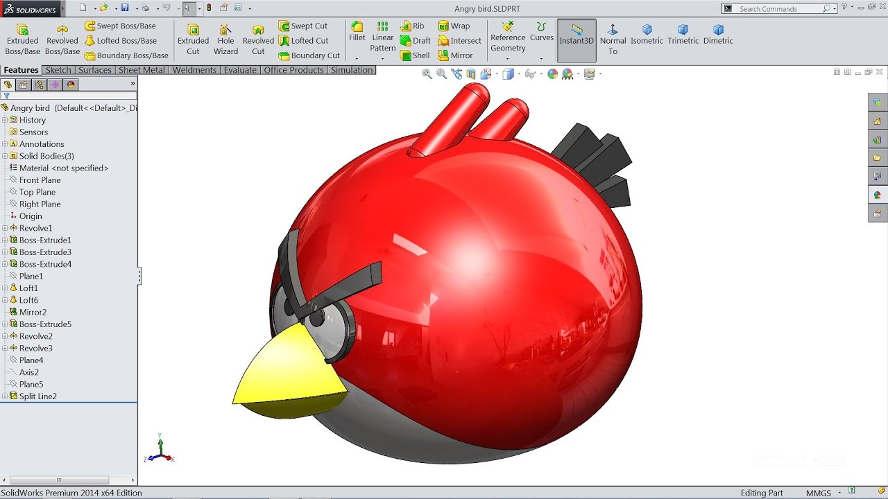 Solidworks tutorial sketch Angry Bird in Solidworks