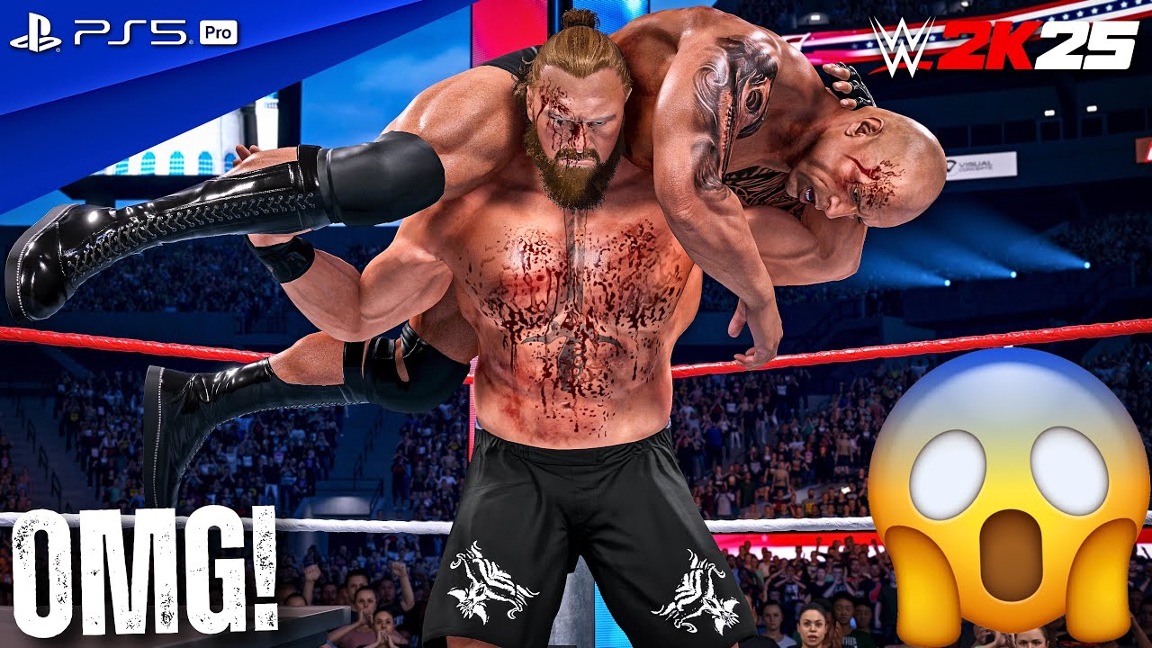 WWE 2K25 — Брок Леснар против Рока — полный матч на WrestleMania | PS5 Pro [4K60]