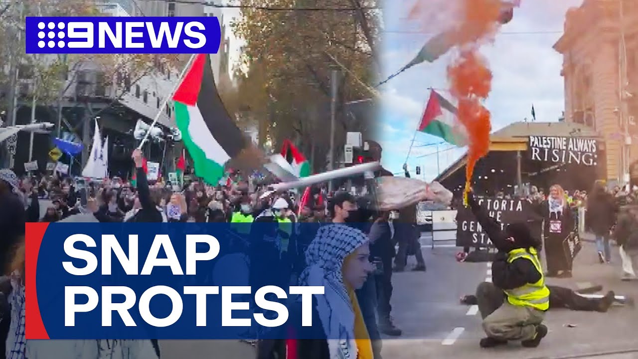Pro-Palestinian protesters shutdown Melbourne’s busiest intersection | 9 News Australia