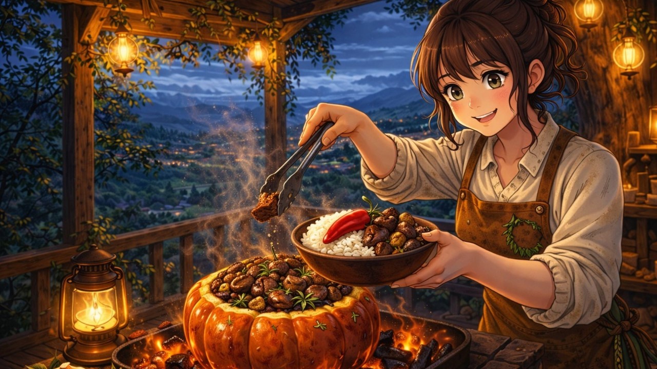 Pumpkin Harvest | Whole Pumpkin Stuffed Dinner in Ghibli Style & Ghibli Alone