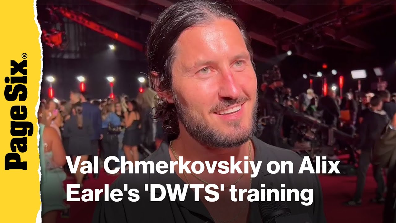 Val Chmerkovskiy at the VMAS 2025 red carpet chats on how Alix Earle's 'DWTS' training is going