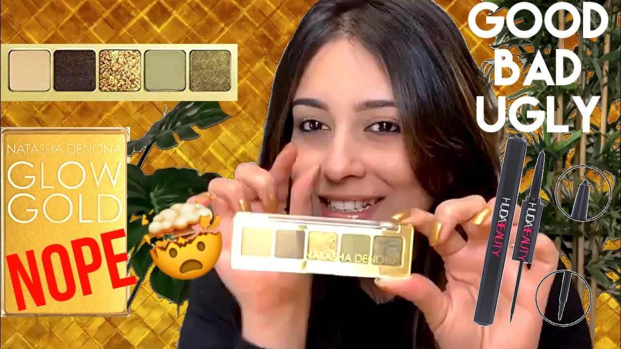 Natasha Denona Mini Gold & Glow Gold Palette| Huda Eye Liner| Review & Swatches