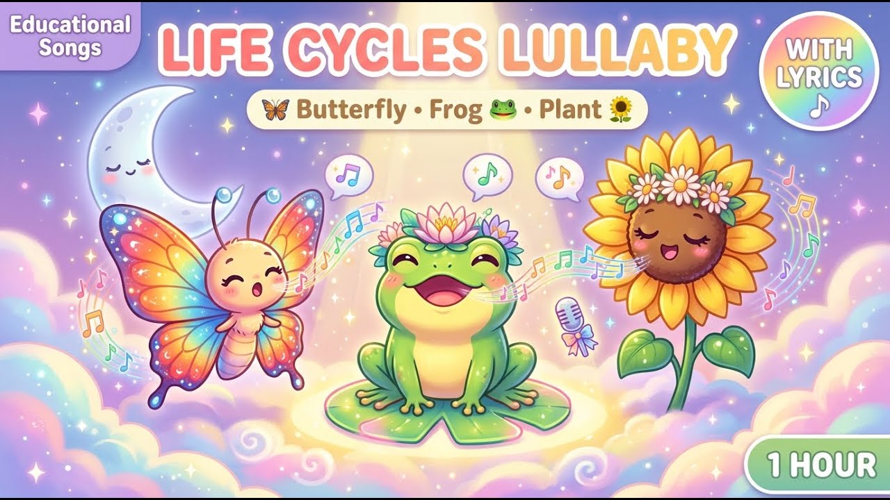 Life Cycles Lullaby | Butterfly, Frog & Plant Songs for Kids | 1 Hour Educational Bedtime Music