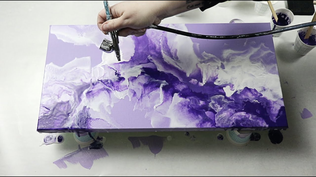 (547) Stunning Airbrushed Purple Acrylic Pour!