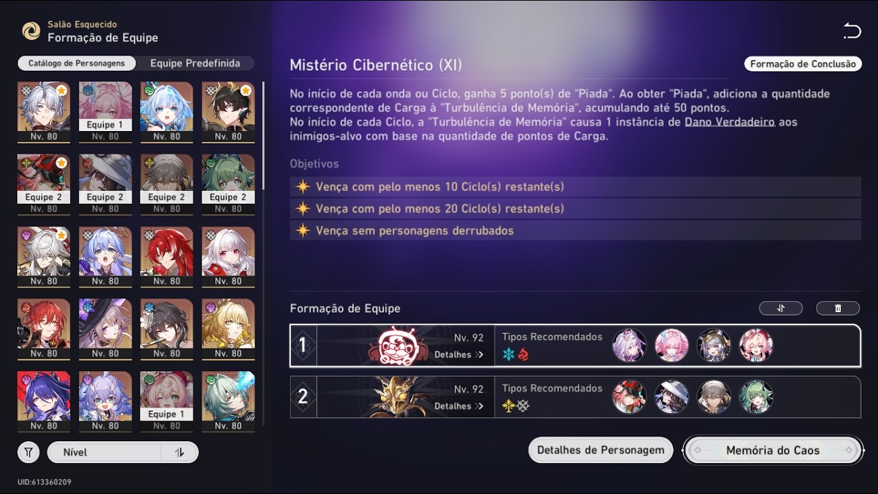 Castorice e Rappa no estágio 11 do memória do caos- Honkai star rail