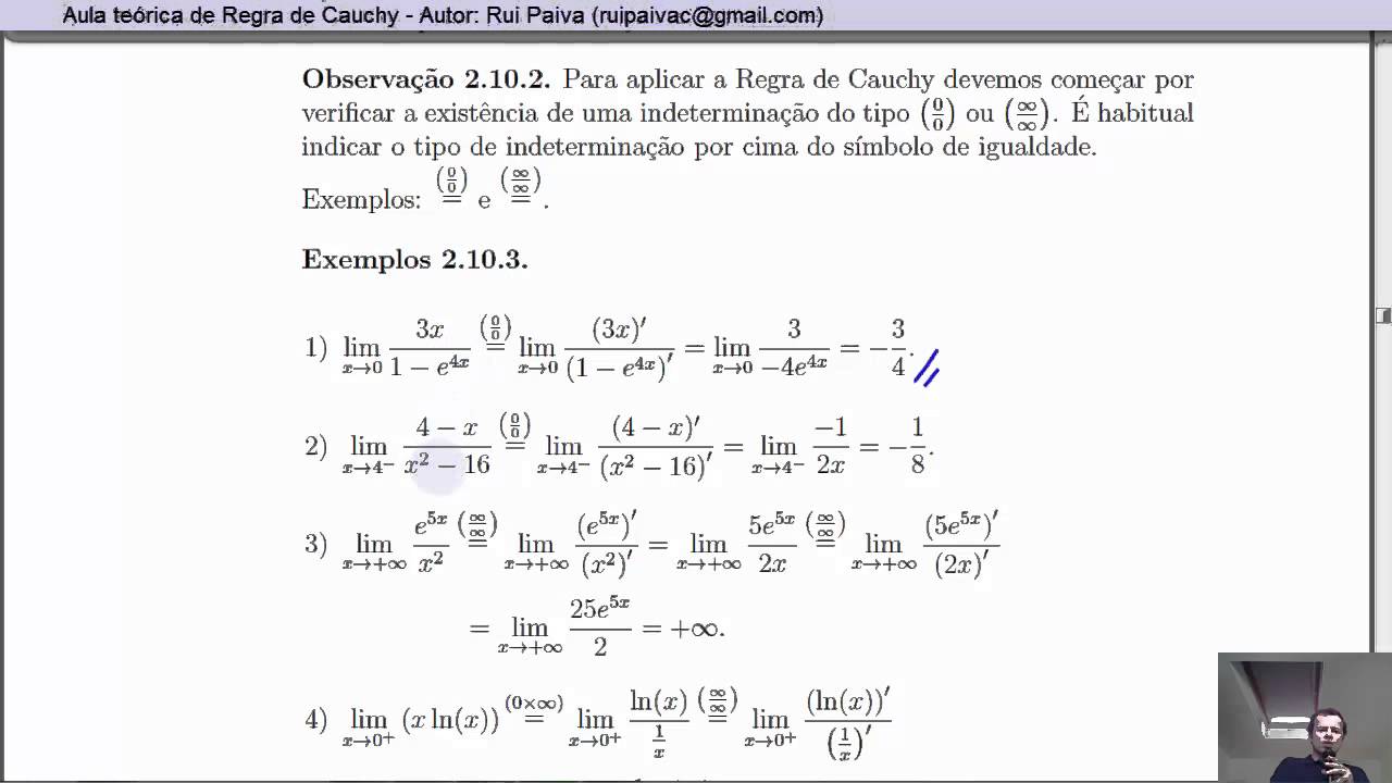 Aula teórica da Regra de Cauchy-L'Hôpital