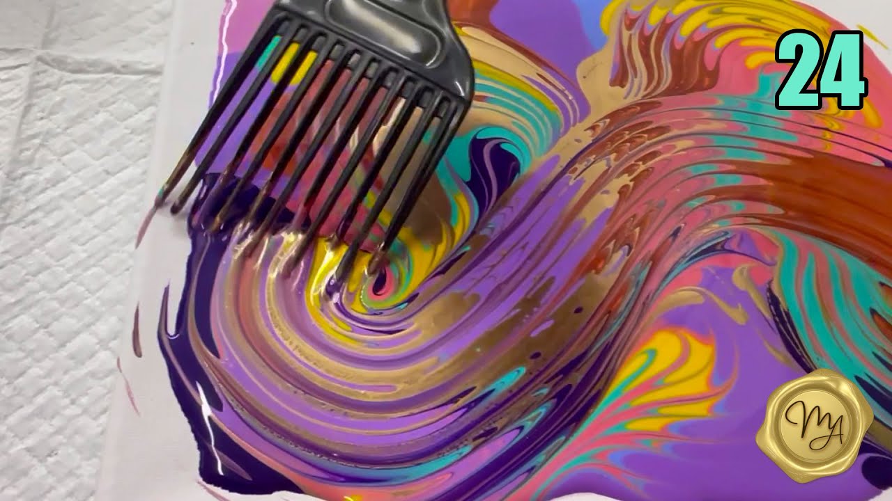 Акриловая заливка | Comb Wrecked Puddlepour | День 24 из 30-дневного конкурса Fluid Art от Marjol...