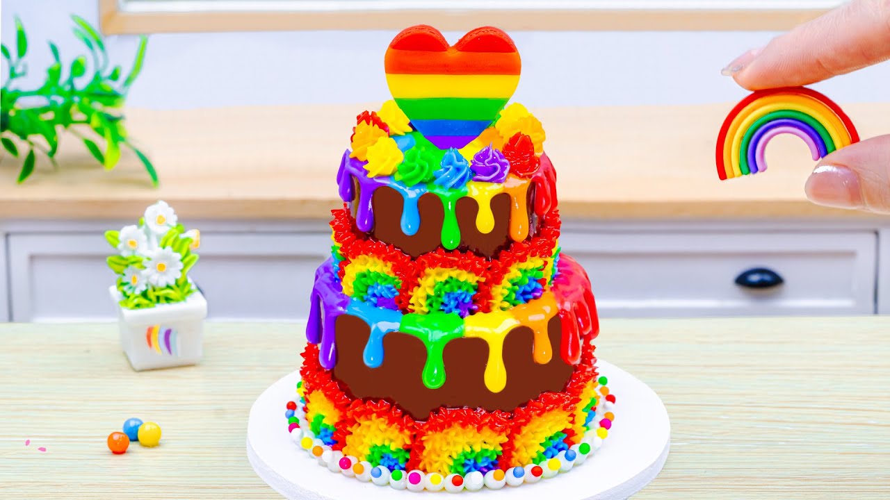 Receita De Mini Bolo Arco-&Iacute;ris🌈Sobremesa Satisfat&oacute;ria Do Desafio Do Bolo De Chocolate Em Miniatura