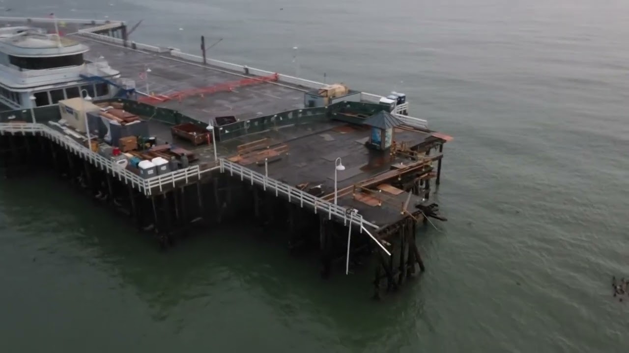 Aerials show partially collapsed Santa Cruz Wharf