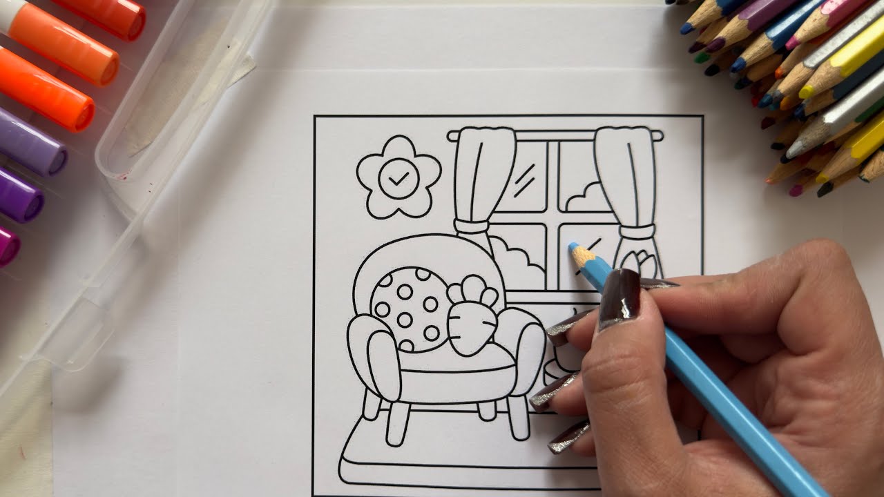 Relax After Work ☕ Cozy Living Room ASMR Coloring for Stress Relief