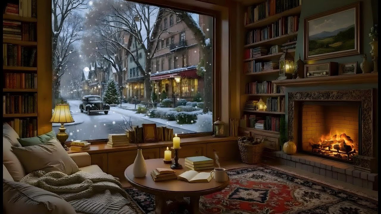 Winter Ambience ❄️ Cozy Coffeehouse Atmosphere with Smooth Jazz & Fireplace Sounds for Study, Work