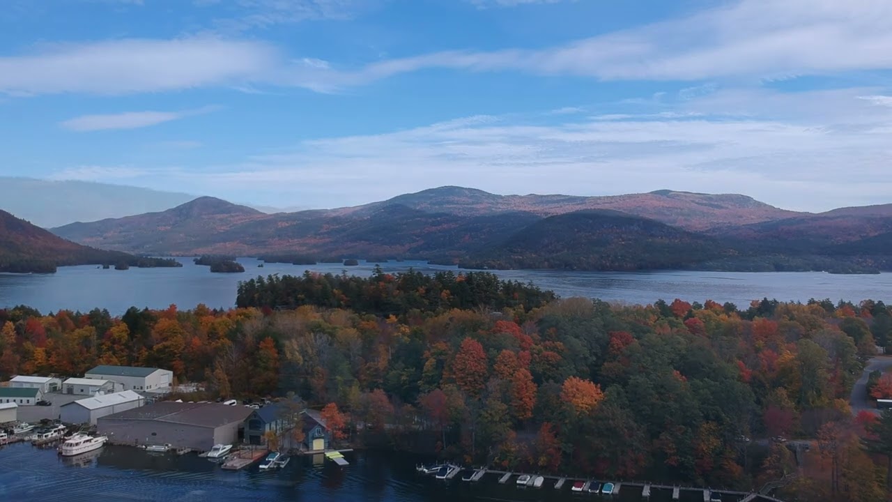 Lake George, NY.  Aerial footage - Peak foliage - October 2022. SHORT VERSION.