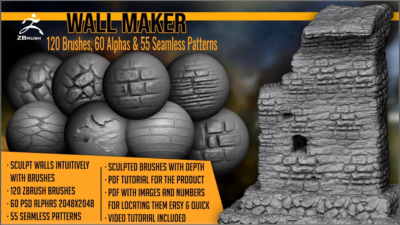 Sculpt stone and brick walls inside ZBrush with Wall Maker by Aritstic Squad