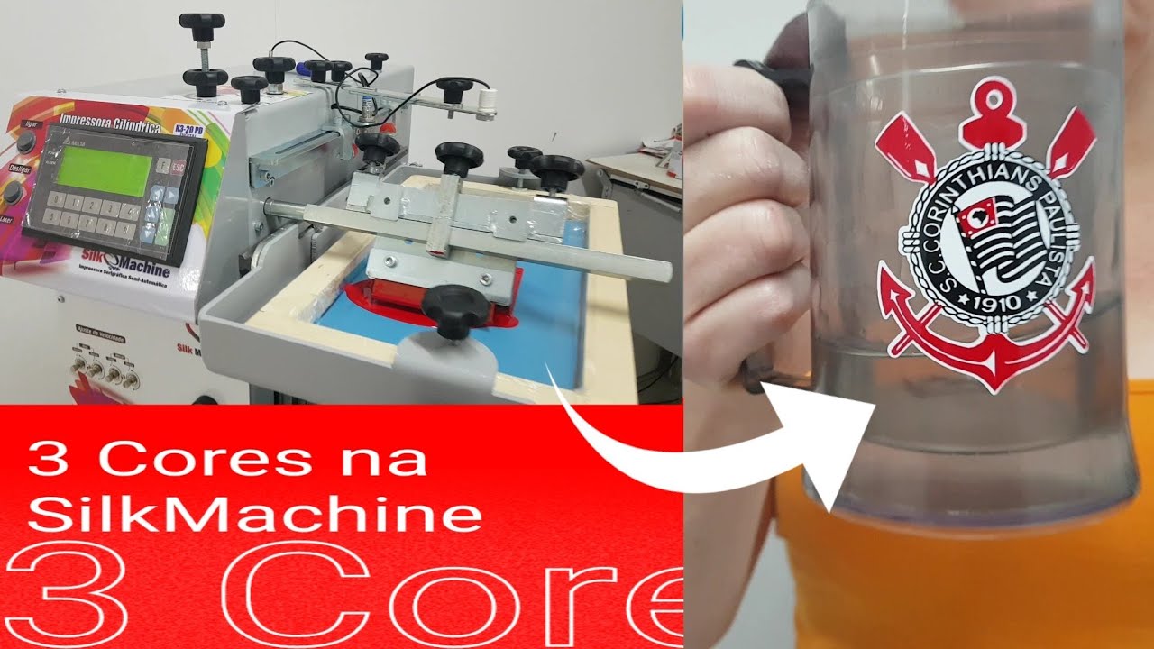 3 cores na SilkMachine K3-350 | Feito pela aluna Marilza | Serigrafia na caneca de Gel