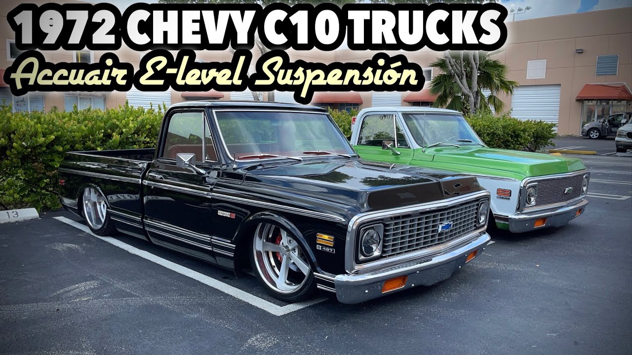 Two Bagged 1972 Chevy C10 Trucks  inside a friend's warehouse