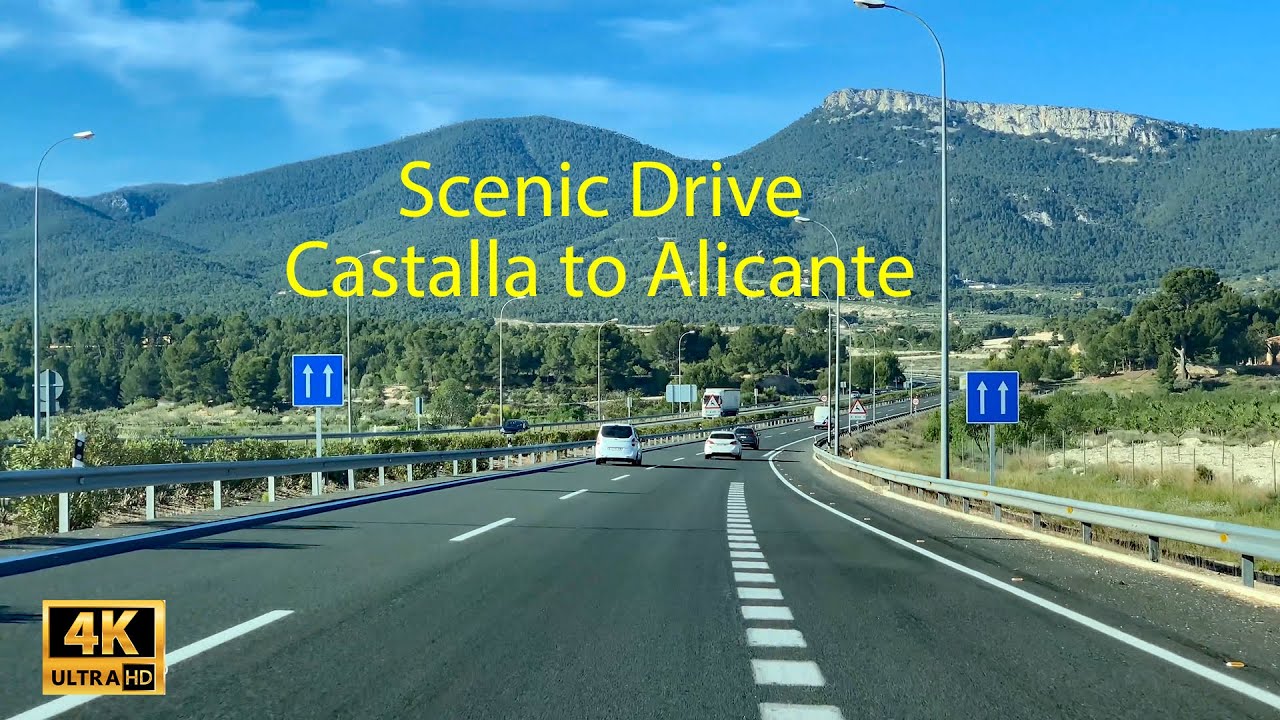 Scenic Drive on A7 Motorway from Castalla to Alicante, Spain